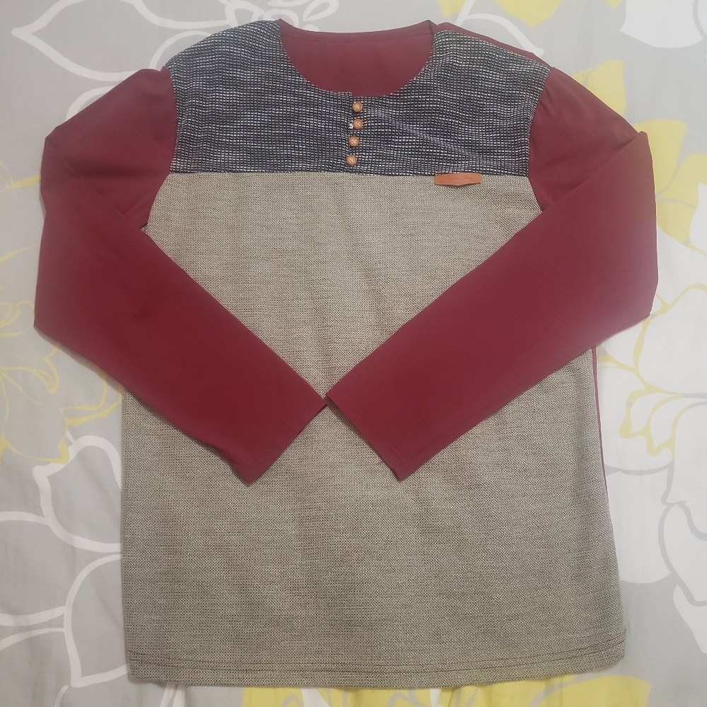 Mens Stylish Red and Gray Long Sleeve Top